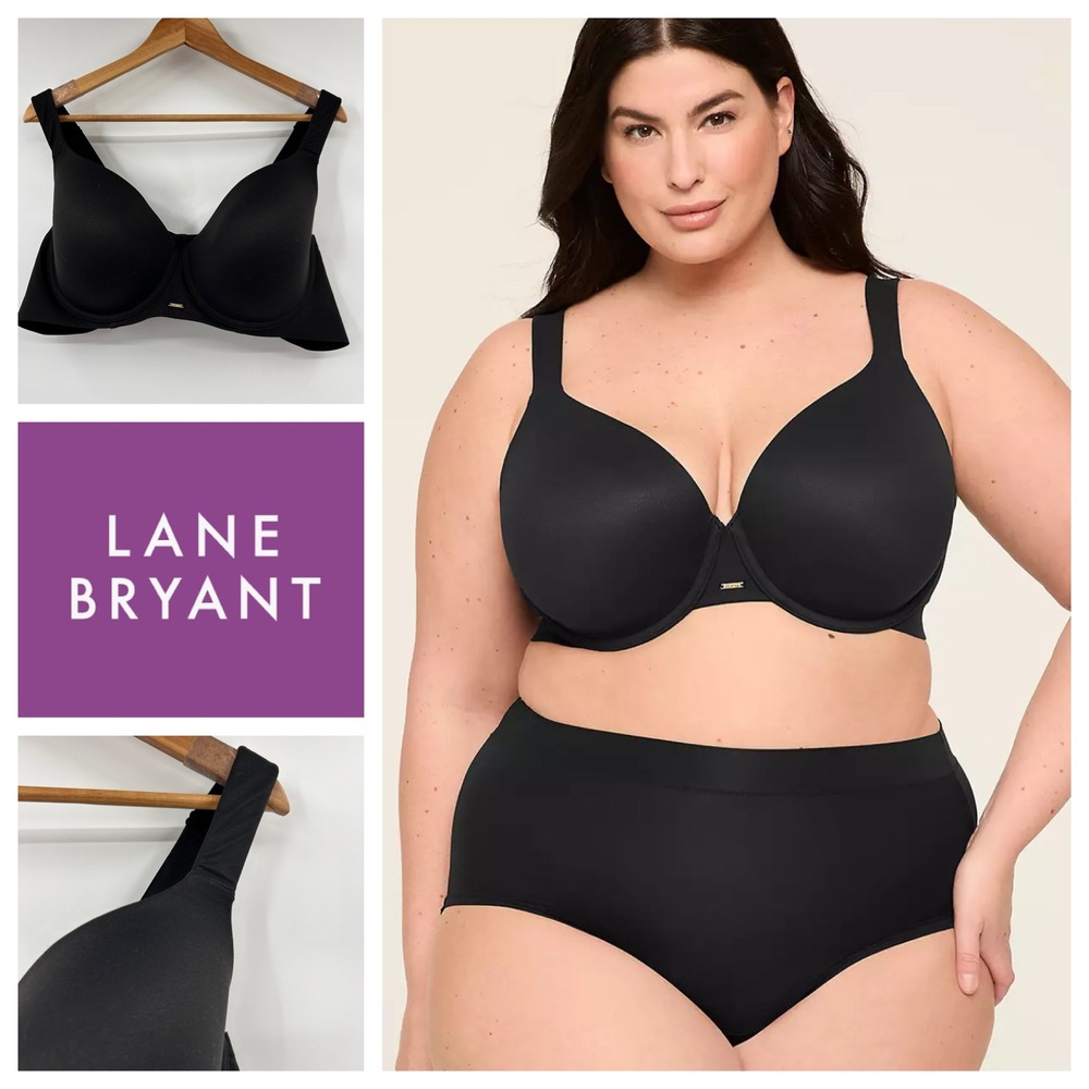 Lane Bryant Cacique Modern Luxe Lightly Lined Full Coverage Black Bra Plus 46C‎